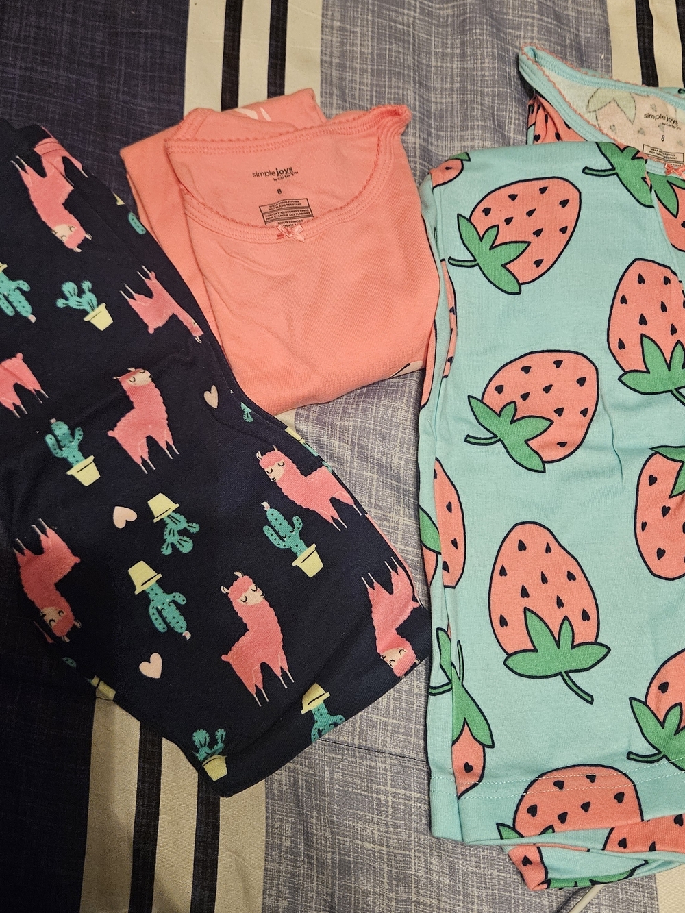 Simple Girls' Pink & Aqua Strawberry and Llama Pajama Set Size 8